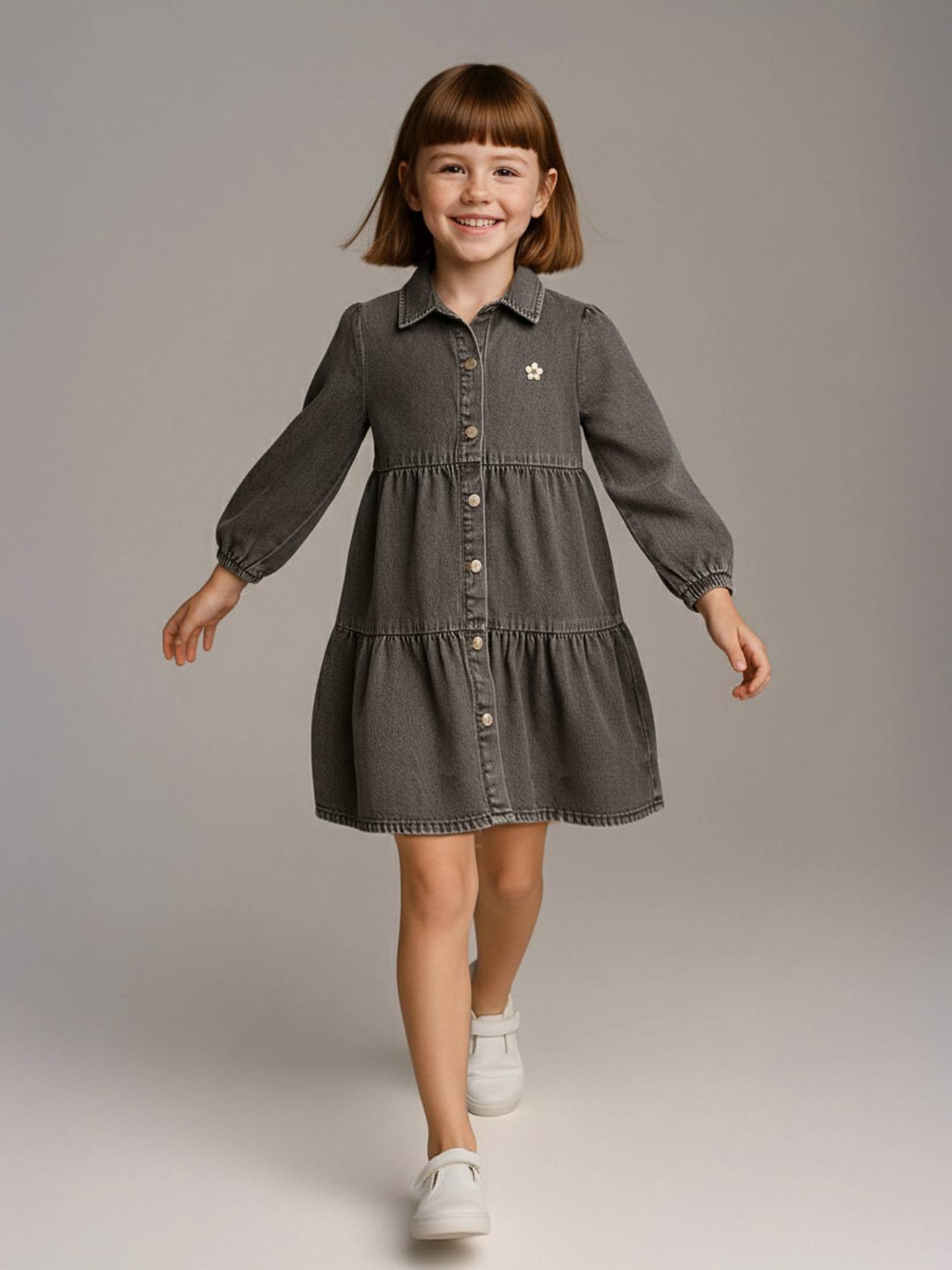grey denim dress Piece Dyed shape neckline Vestido Maxi de Mezclilla Kara
