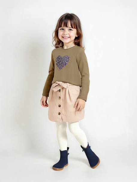 Sequinned Top for Girls ecru+olive - vertbaudet enfant 