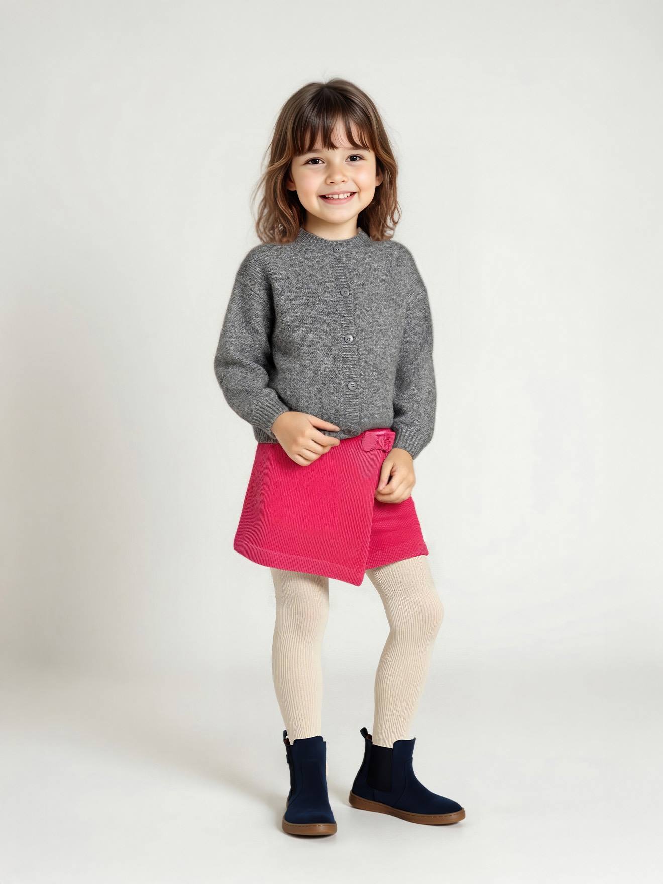 Gilet En Maille Mousseuse Vertbaudet Fille Rose Chiné - Doux Et Chaud Pour Les 3 Ans