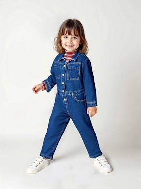 Denim Worker-Type Jumpsuit for Girls blue dark wasched, Girls