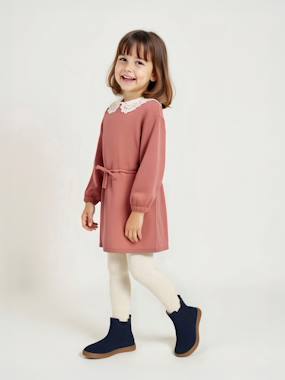 Fleece Dress with Macram Collar for Girls dusky pink Fleece Dress with Macram Collar for Girls dusky pink