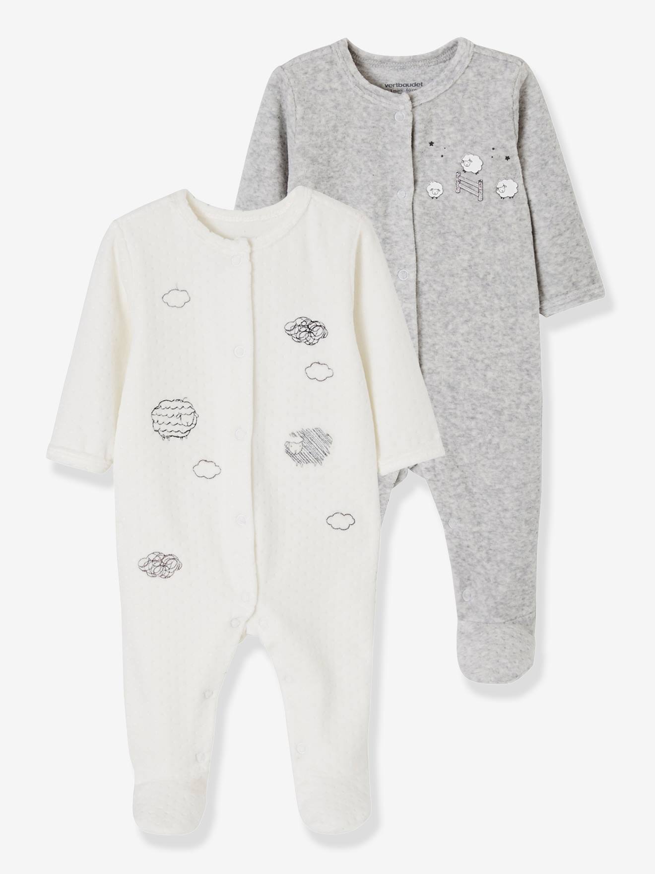 Lot De 2 Pyjamas Bebe En Velours Ouverture Devant Nuage Lot Ivoire Bebe