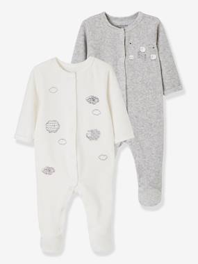 Baby-Pack of 2 Baby Sleepsuits with Front Opening in Velour