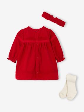 Ensemble Naissance 3 Pièces Noël Robe Bandeau Collants - Rouge, Bébé