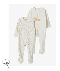 Lot de 2 pyjamas bébé motifs écureuils coton bio - lot écru