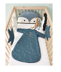 Silhouette Gigoteuse manches amovibles ETOILE POLAIRE + Lot de 2 draps-housses bébé en jersey uni blanc