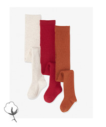 Lot de 3 collants en jersey fille - lot groseille