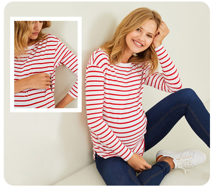T-shirt marinière grossesse et allaitement - rouge rayé blanc